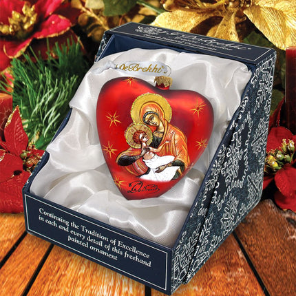 Mary and Jesus Heart Glass Ornament by G. DeBrekht - Nativity Holiday Decor - 73231-3