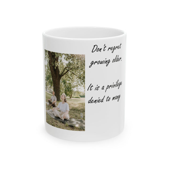 Inspirational Aging Mug – 11oz Ceramic | Yoga Couple Design