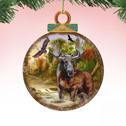 Woodsy Moose Ball Wooden Ornaments by G. DeBrekht - Wildlife Holiday Decor - 8025215-0