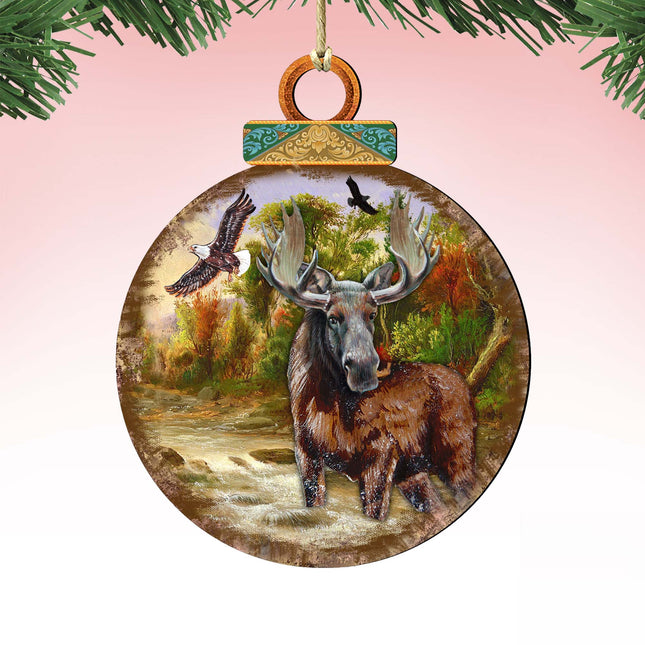 Woodsy Moose Ball Wooden Ornaments by G. DeBrekht - Wildlife Holiday Decor - 8025215-0