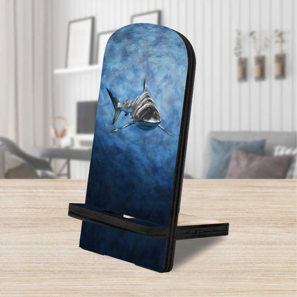 Shark Coastal Cell Phone Stand Wood Mobile Tablet Holder Charging Station Organizer - 892043-0