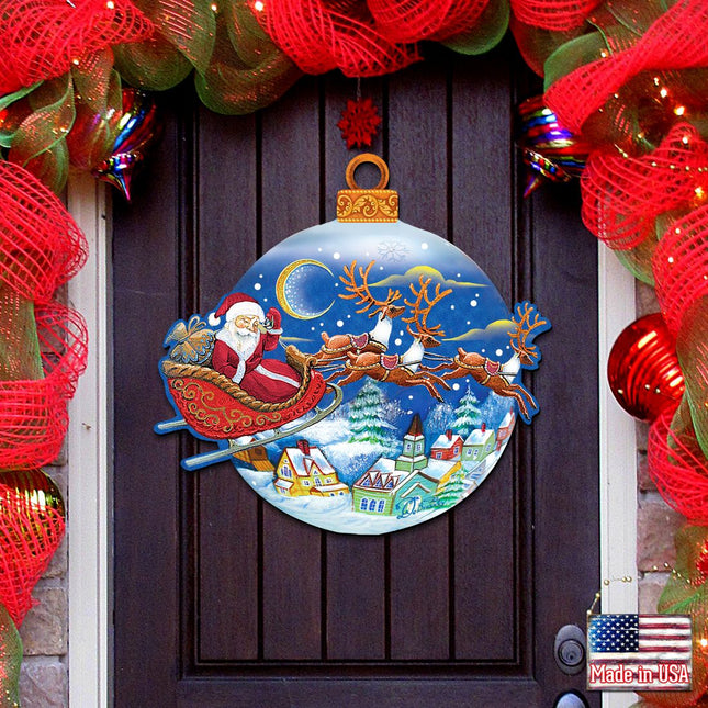 Up-Up and Away Santa Sleigh Ball Door Decor by G. DeBrekht - Christmas Santa Snowman Decor - 8112160H-0