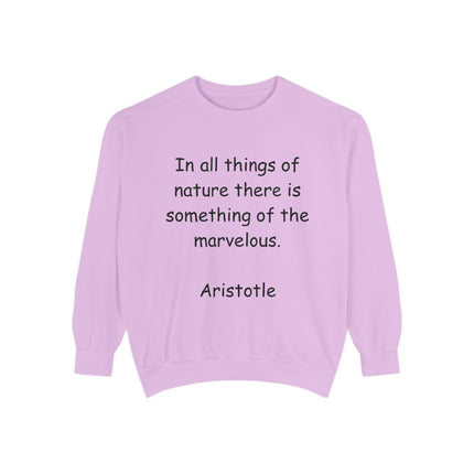 Aristotle Quote Sweatshirt – Unisex Garment-Dyed on Nature & Wonder