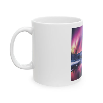 Aurora Lake Ceramic Mug — Northern Lights Landscape Coffee Cup (11oz & 15oz)