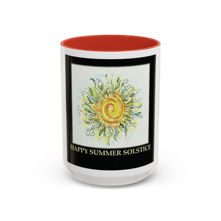 Happy Summer Solstice Coffee Mug — Sun Illustration Accent Mug (11/15oz)