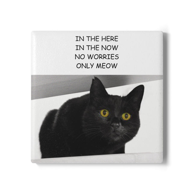 Mindful Moments Ceramic Coaster - 'No Worries, Only Meow'