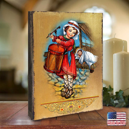 Drummer Boy Wooden Gold Plated Religious Christian Sacred Icon - Inspirational Icon Decor - 85044-1