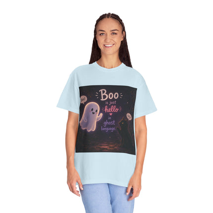 Halloween Ghost T-Shirt — “Boo is just hello in ghost language” Cute Spooky Tee