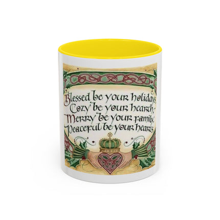 Blessed Be Your Holidays Coffee Mug — Holiday Celtic Greeting Accent Mug (11/15oz)