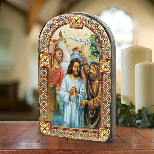 Christening Wooden Gold Plated Religious Christian Sacred Icon - Inspirational Icon Decor - 86043-0