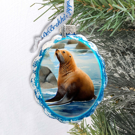 Coastal Decorations - Sea Lion Keepsake Glass Ornaments by G. Debrekht - Christmas Decor - 777391-2