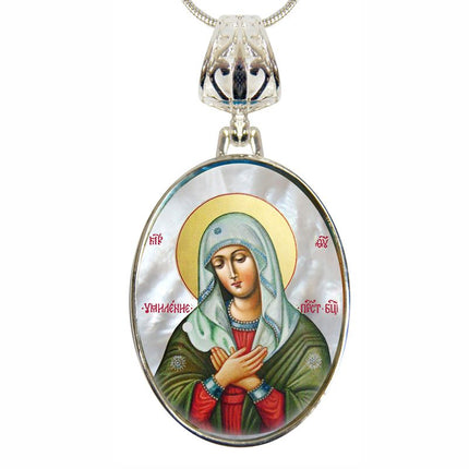 Mother of God Tenderness Silver Plated Mother of Pearl Necklace Jewelry - 43012-0
