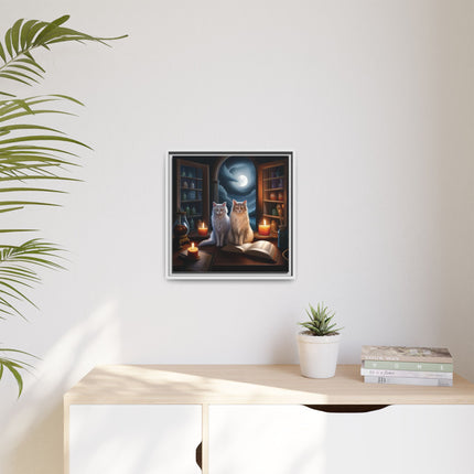 Mystic Moonlit Cats Framed Canvas — Witchy Home Décor Art