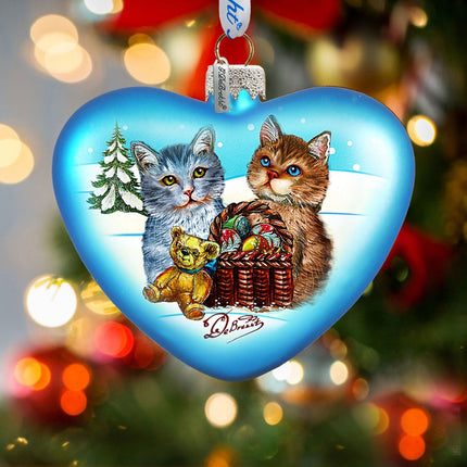 Kitty Cats Love Heart Glass Ornament by G. DeBrekht - Christmas Decor - 753-001-3
