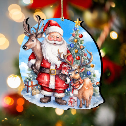 Santa with Reindeer Wooden Ornaments by G. Debrekht Christmas Santa Snowman Decor - 8611032-4