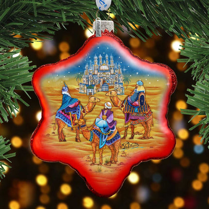 Three Kings Snowflake Glass Ornament by G. DeBrekht - Nativity Holiday Decor - 754-009-0