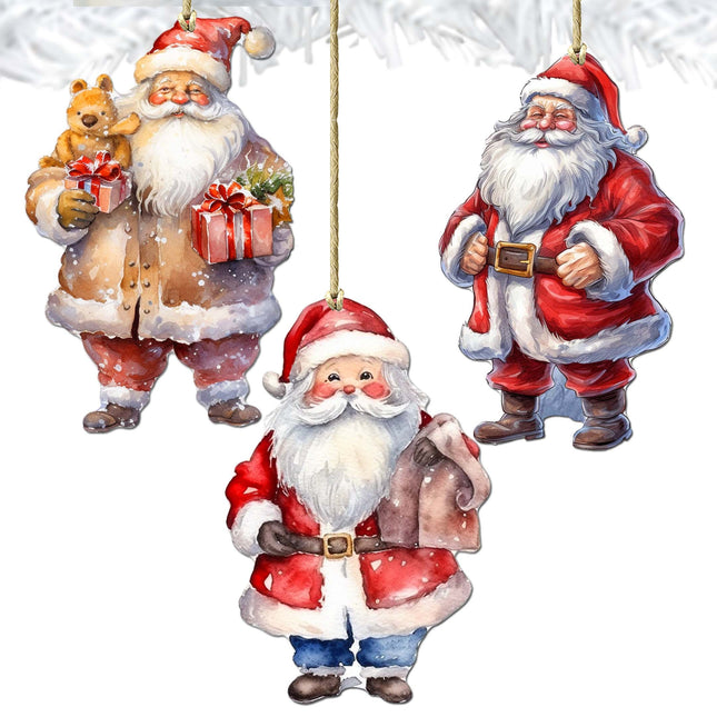 Santa Decorative Wooden Ornaments of 3 by G. Debrekht - Christmas Decor - 8091009-S3-0
