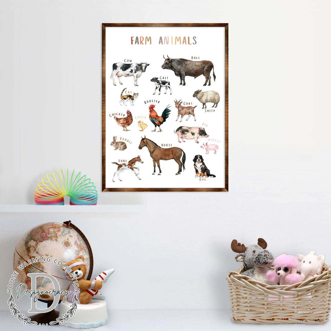 Farm Animals - Wooden Kids Room Decor - First day of school gift - ABC 123 Kids - Montessori Homeschool wooden poster I Educational Poster - Classroom Decor - 310215-0