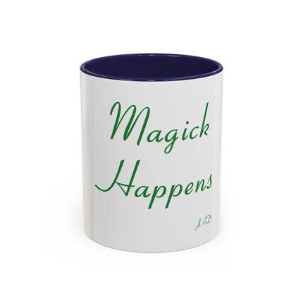 Magick Happens Coffee Mug — Witchy Green Script Accent Mug (11/15oz)