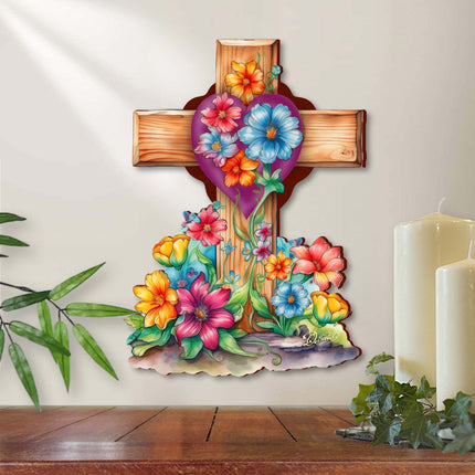 Easter Floral Wooden Cross by G. Debrekht - Easter Spring Decor - 88166-1