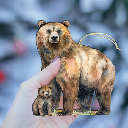 Grizzly Bear with Cub Wooden Ornaments by G.Debrekht - Wildlife Holiday Decor - 8710105-2-3
