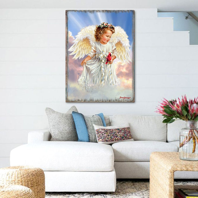 Angel with Cardinal Art Wooden Wall Art by D. Gelsinger - Nativity Holiday Decor - 95676B-DG-0