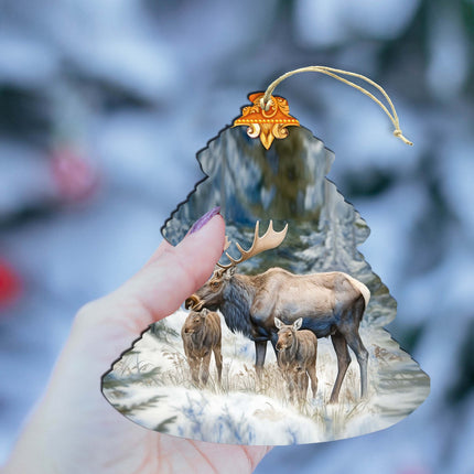 Moose Family Tree Wooden Ornaments by G.Debrekht - Wildlife Holiday Decor - 870004-4