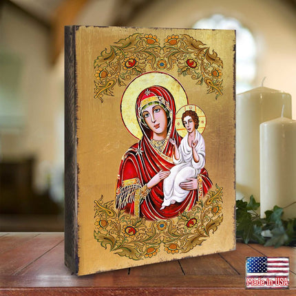 Virgin Mary Directress Wooden Gold Plated Religious Orthodox Sacred Icon - Inspirational Icon Decor - 85029-1