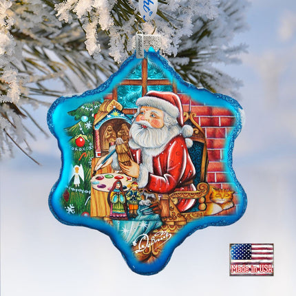 Nativity Workshop Snowflake Glass Ornament by G. DeBrekht - Christmas Santa Snowman Decor - 754-003-1