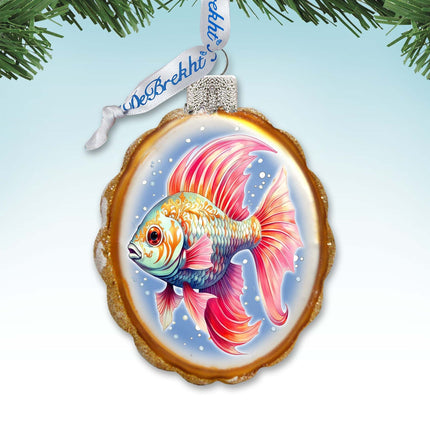 Coastal Decorations - Red Fins Fish Keepsake Glass Ornaments by G. Debrekht - Christmas Decor - 777408-2