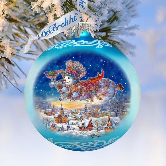 Winter Skies Adventure Ball Glass Ornament by G. Debrekht - Christmas Santa Snowman Decor - 73380-0