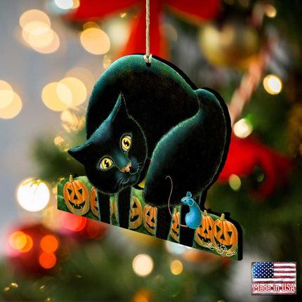 Spooky Cat Wooden Ornaments by Laura Seeley - Thanksgiving Halloween Decor - 8512056-LS-1