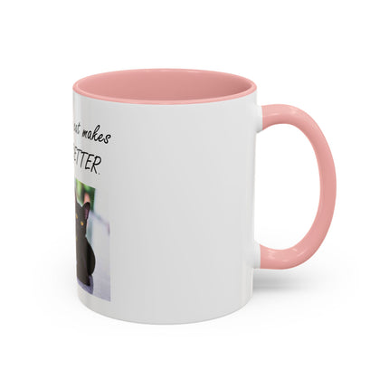 Cat Lover Accent Coffee Mug — "In my world, a cat makes everything BETTER" (11/15oz)
