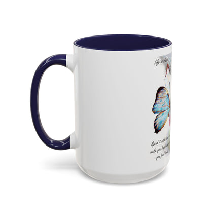 Cat & Butterfly Coffee Mug with 'Life is Short' Inspirational Quote (Accent, 11/15oz)