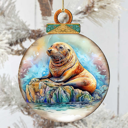 Sea Lion Wooden Ornaments by G.Debrekht - Wildlife Holiday Decor - 8710127-3