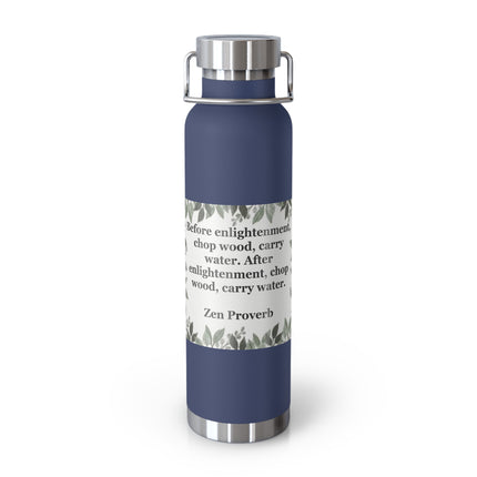 Zen Proverb 22oz Vacuum Water Bottle — Insulated Copper-Style Bottle with Leaf Border