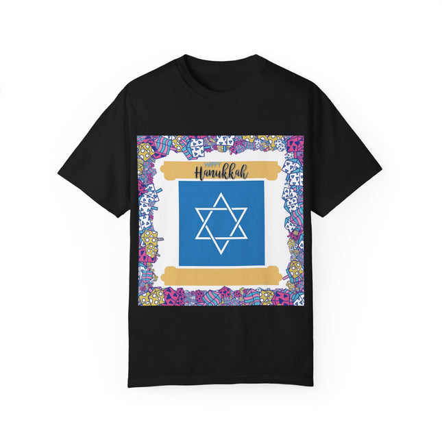 Happy Hanukkah Tee – Unisex Garment-Dyed Shirt for the Festival of Lights