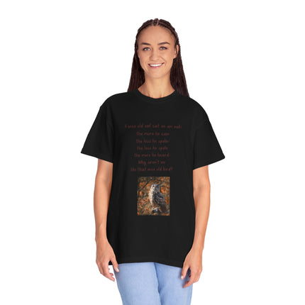 Poem & Owl Graphic T‑Shirt — 'A wise old owl...' Nature Poetry Tee