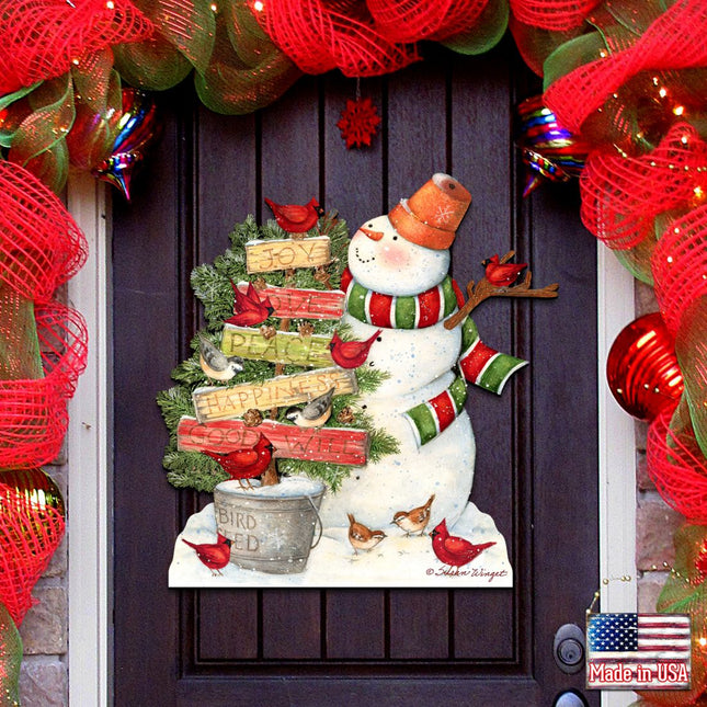 Joy Love and Peace Snowman Door Decor by Susan Winget - Christmas Santa Snowman Decor - 8471108H-SW-0
