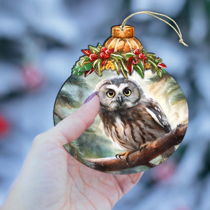 Alaskan Boreal Owl Wooden Ornaments by G.Debrekht - Wildlife Holiday Decor - 870022-4