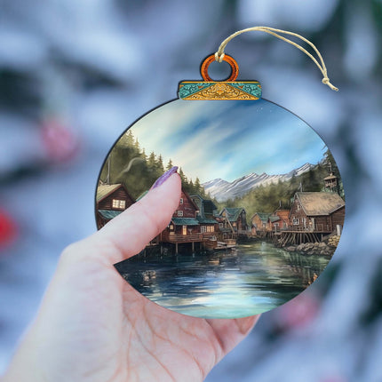 Frozen Horizon Chalets Wooden Ornaments by G.Debrekht - Wildlife Holiday Decor - 870015-4