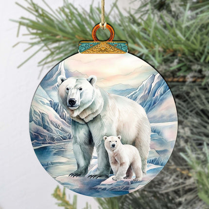 Polar Bear in Snowy Bliss Wooden Ornaments by G.Debrekht - Wildlife Holiday Decor - 870049-1