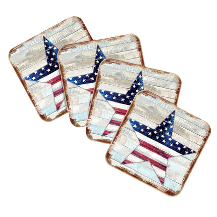 American Star Wooden Cork Coasters Gift Set of 4 by Nature Wonders - American Patriotic Decor - 8198917C-S4-4