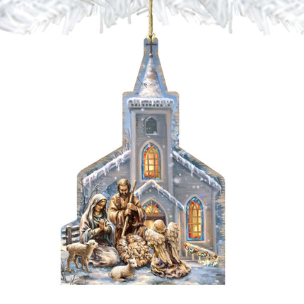 Nativity at The Chapel Wooden Ornaments - Tree Ornament by Gelsinger - Nativity Holiday Decor - 8161016-1606-2