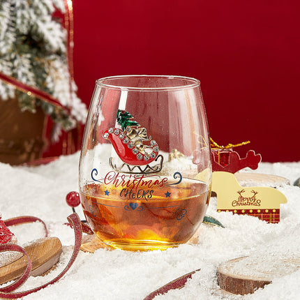 Crystal Christmas Santa's Sleigh Wine & Water Glasses - Set of 2, 17.5oz - Xmas Diamond Merry Christmas Santa Holiday Festive Theme Stemless Glass - New Year Holiday Gifts for Men Women Friend Family-1