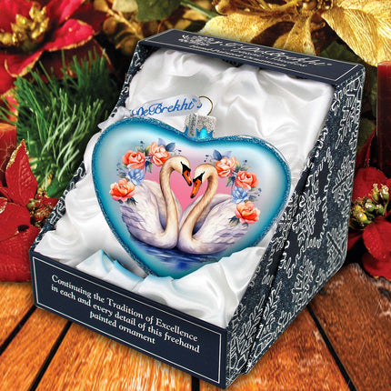 Swan Love Heart Glass Ornament by G. Debrekht - Christmas Decor - 753-012-4