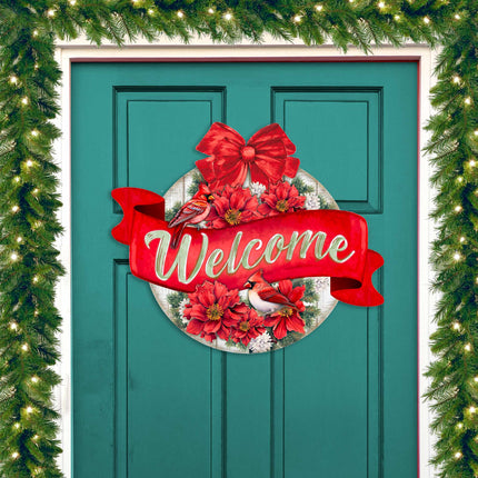 Christmas Wreath Welcome Sign Front door welcome sign Main entrance banner Welcome sign - Wooden front porch decor - 933117H-1