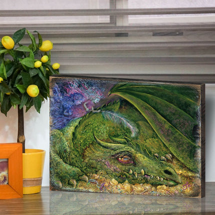 Never Tickle a Sleeping Dragon Fantasy Wooden Wall Art by Josephine Wall - Fantasy Decor - 852135-JW-4