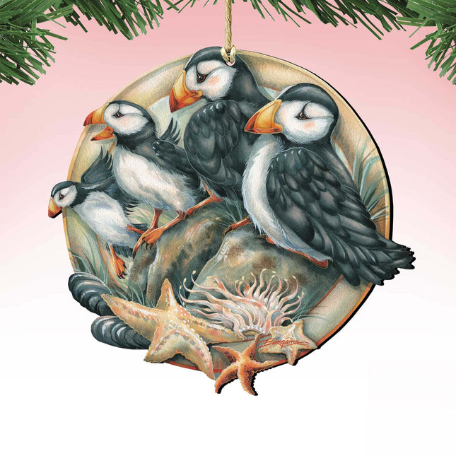 Send in the Clowns Puffins Wooden Ornaments by J. Bergsma - Wildlife Holiday Decor - 8591848-JB-0