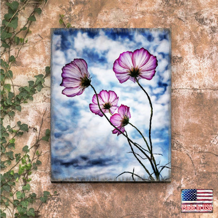 Flowers and Sky Art Wooden Wall Art by Nature Wonders - Nature Wildlife Decor  - 95393B-1